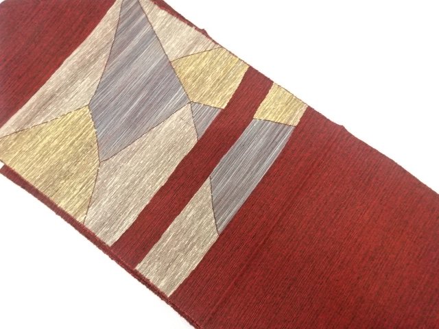 アンティーク　手織り紬　石畳模様織り出し名古屋帯（着用可）